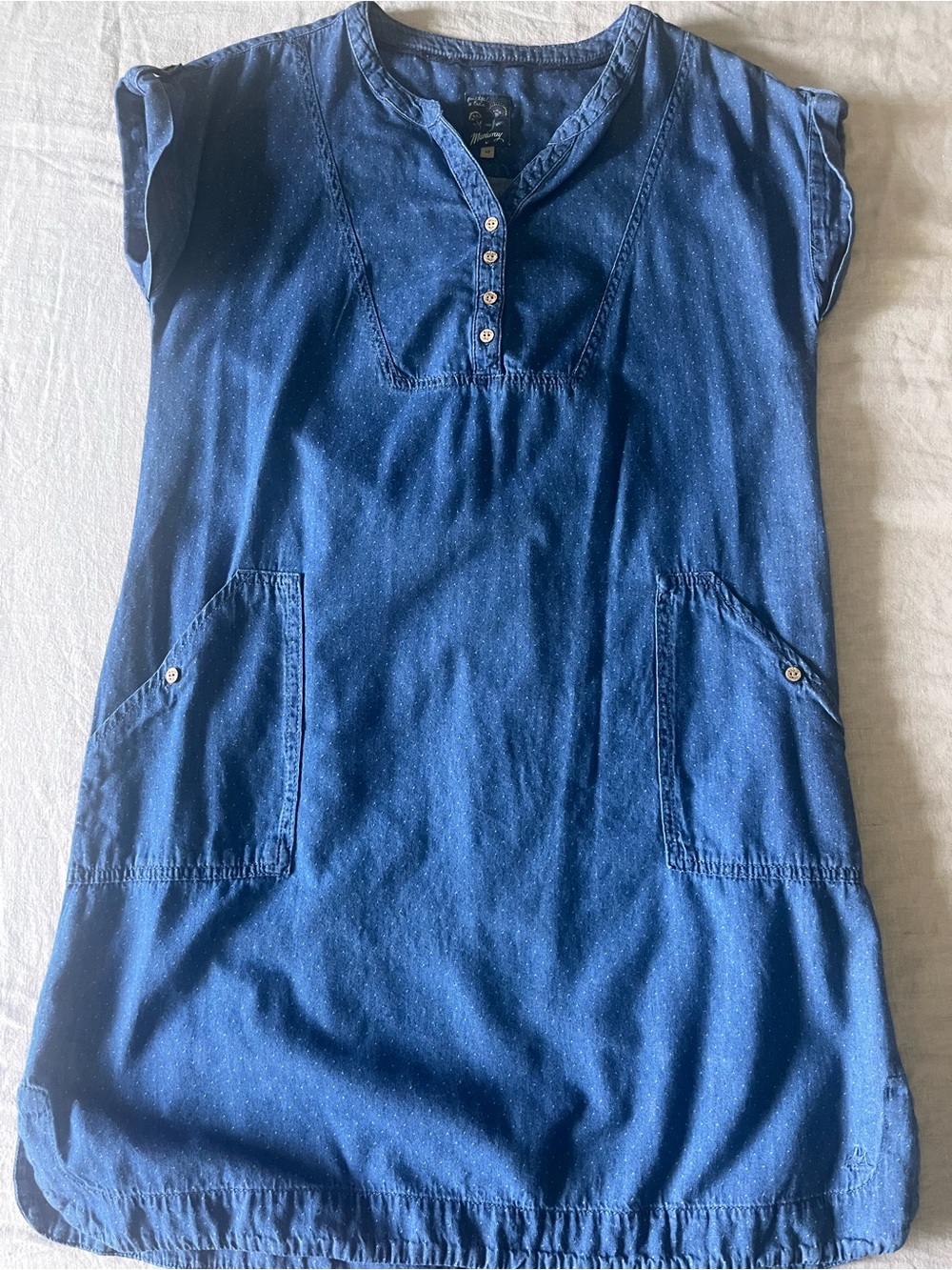 Blue Denim Tunic Shift Dress with Front Pockets